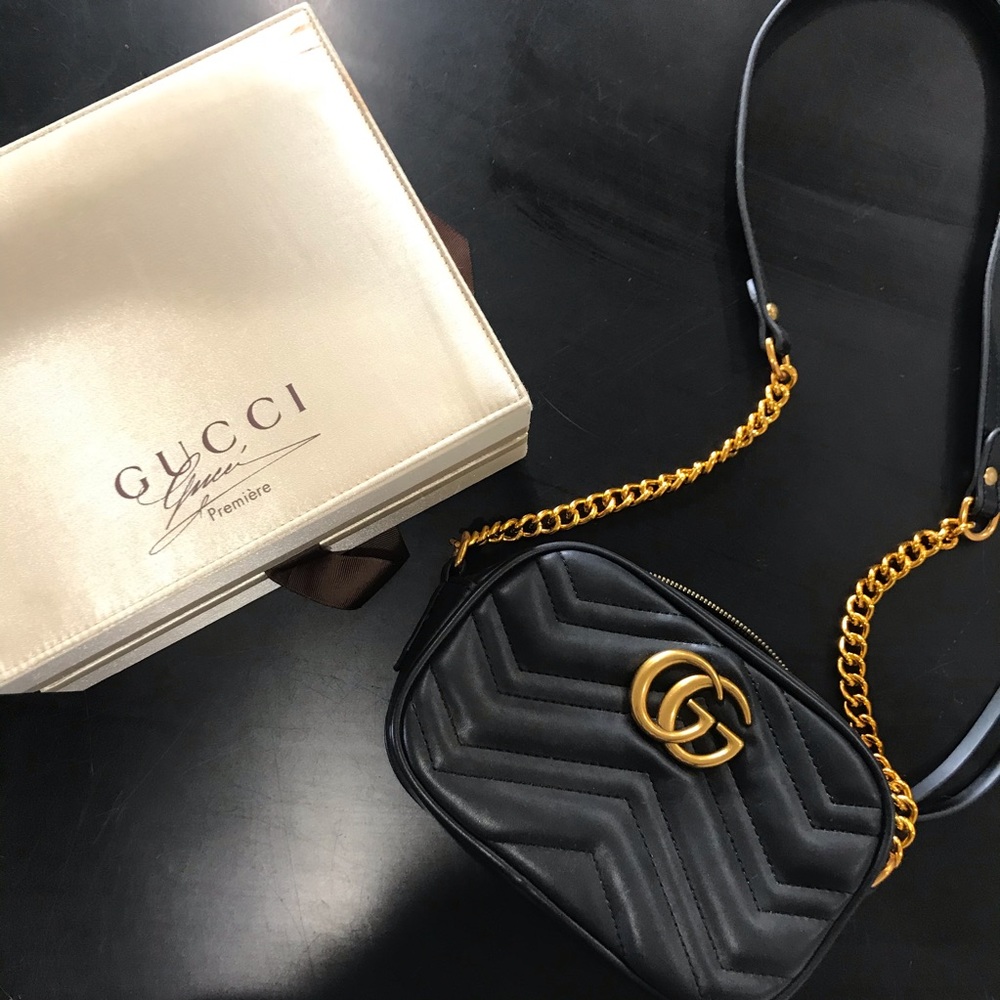 Gucci Black GG Marmont Chevron Leather Shoulder Bag